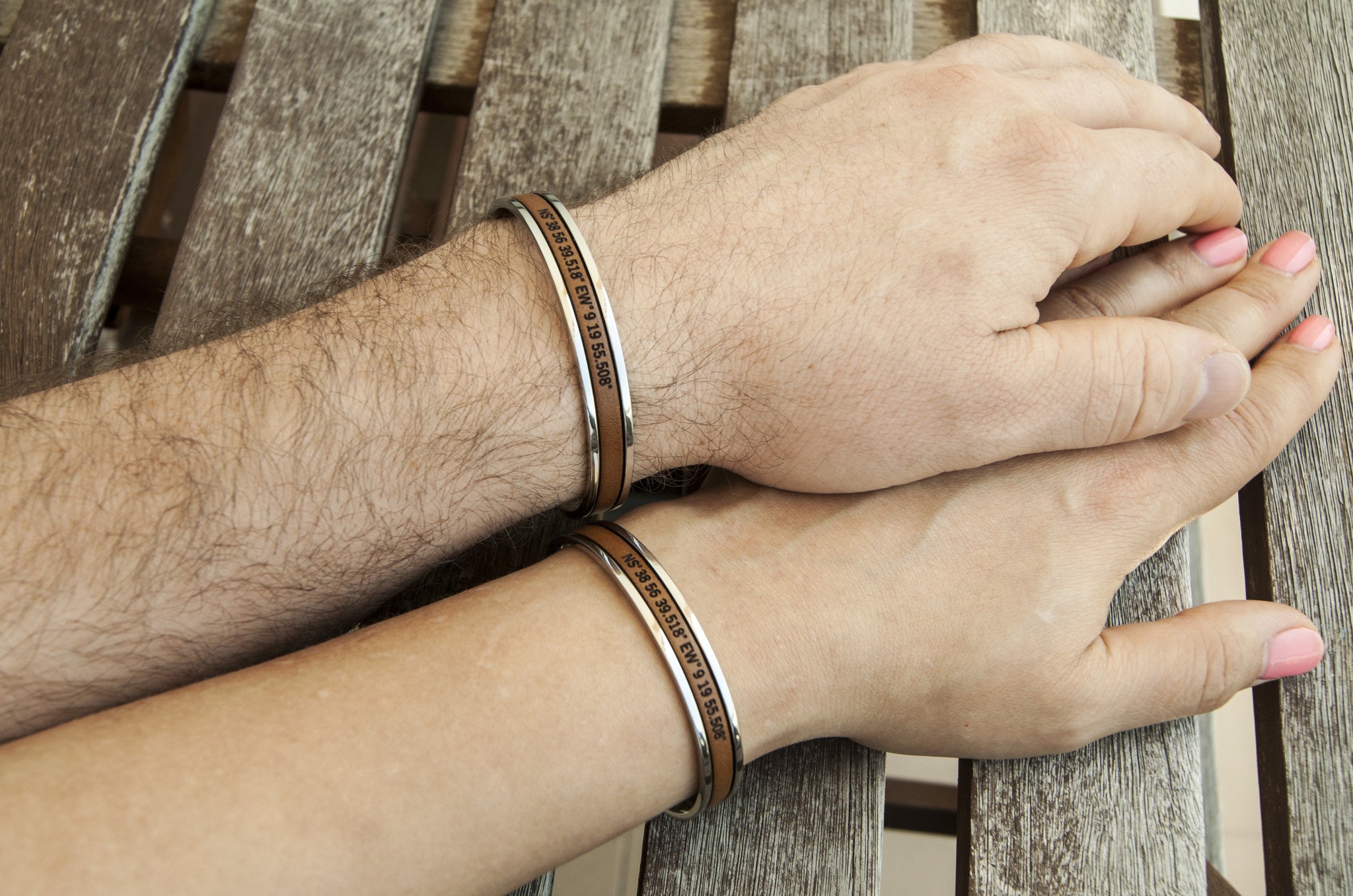 Long distance gift for couples matching coordinates cuff
